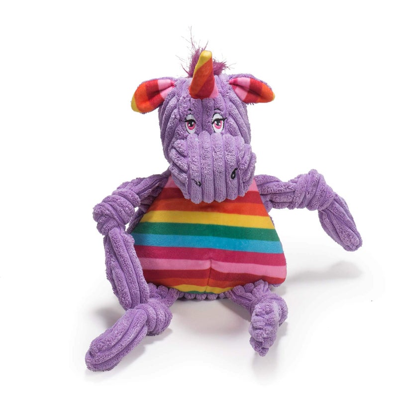 HuggleHounds Knottie Plush Dog Toy - Dog Stuffed Animal Toy, Puppy Toys, Squeaky Dog Toy for Small, Medium & Large Dogs, Durable Plush to Keep Them Busy - Rainbow Unicorn, Large - Image 1